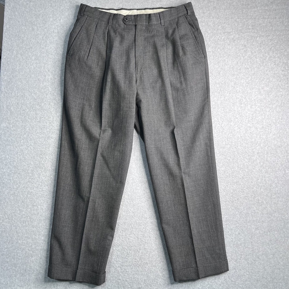 Hart Schaffner Marx Dress Pants Men's 34.5"x28.5"Pleated Cuffed Virgin Wool Gray